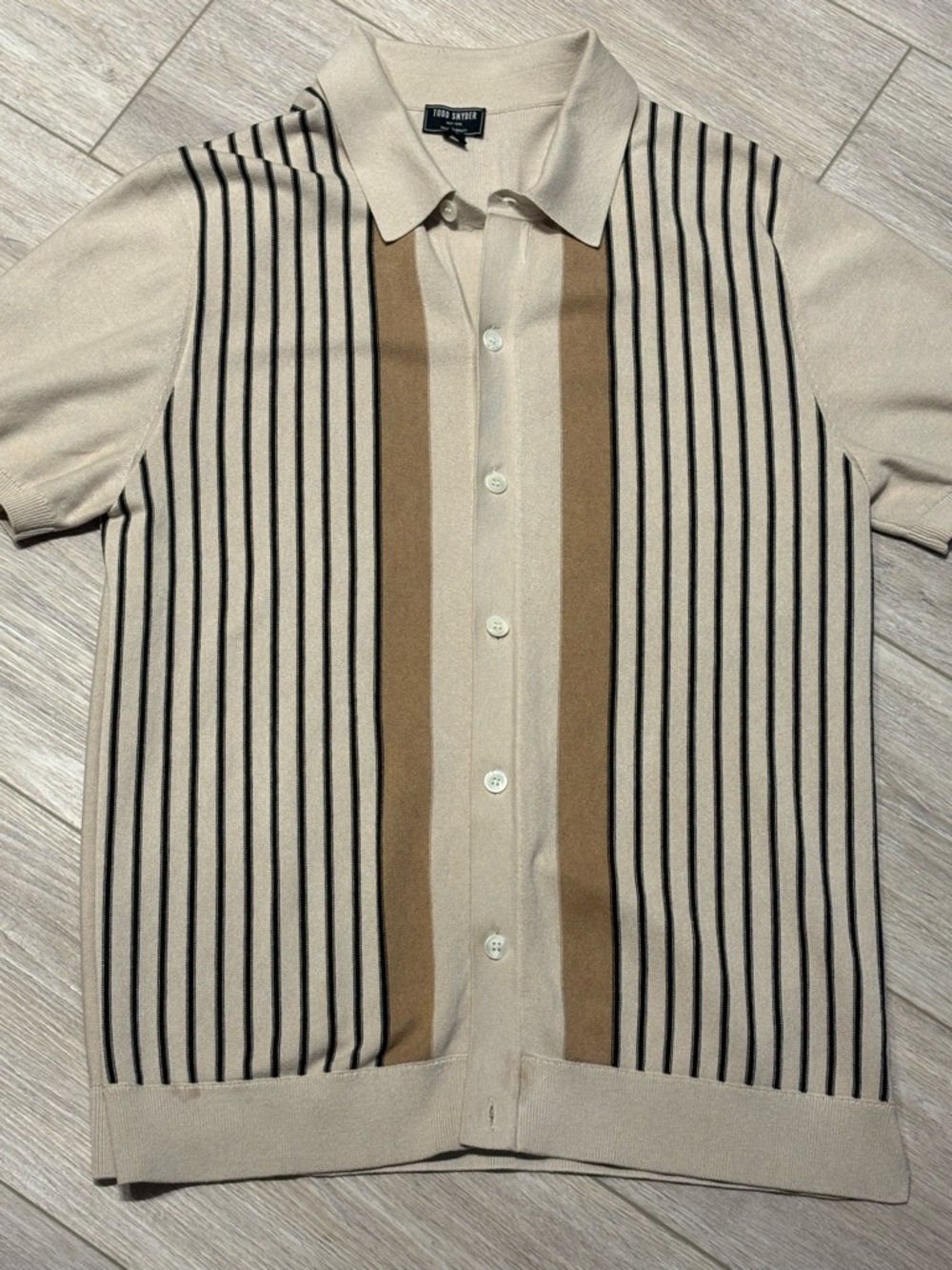 Todd Snyder - Short Sleeve Button Knit Pinstriped Polo (M)